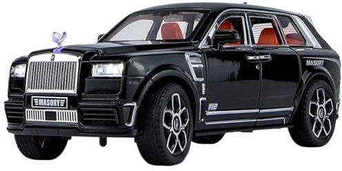 NALora Motorfahrzeuge Replika Auto 1:24 Für Rolls Royce Cullinan SUV-Modellauto, Zinklegierung, Zurückziehbare Druckgussautos Mit Soundlicht Originalgetreue Nachbildung (Color : Black)