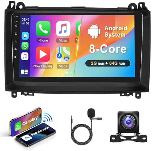 8 Core 2G+64G Android Autoradio für Mercedes Benz W169 W245 B200 W639 Viano W906 Sprinter 9 Zoll Autoradio mit Apple Carplay Android Auto Navi GPS WiFi Mirror Link Bluetooth FM/RDS/DAB Rückfahrkamera