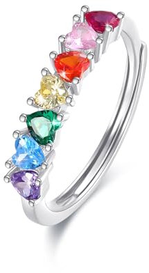 Chakra Ring 925 Sterling Silber Verstellbarer 7 Chakra Regenbogen Steine Yoga Zirkonia Ring für Damen Chakren Schmuck für Mädchen Frauen