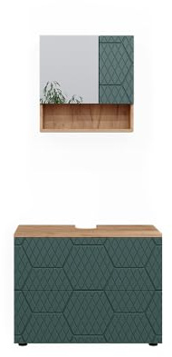 Vicco Badmöbel-Set Irma, Grün/Goldkraft Eiche, 80 cm | besteht aus Badspiegel und Waschbeckenunterschrank