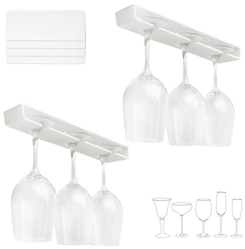 2 supporti per bicchieri da vino da appendere, per bicchieri da vino, senza perforatore, supporto per bicchieri da vino, porta bicchieri da vino sotto l'armadio, per cucina, bar, ristorante, bianco