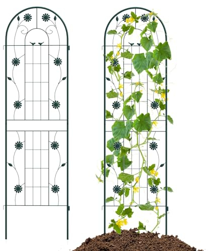 HOMASIS Rankgitter Metall, Spalier für Kletterpflanzen, Rankhilfe zum Stecken, dekorative Gartenspalier Gartenzaun Rankspalier für Rosen Blumen Tomaten (Grün,180x50cm,2)