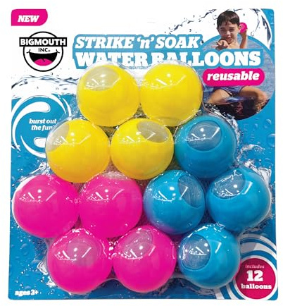 Reusable Water Bomb Balloons, Quick Fill Fun Summer Water Toy for Kids, Set of 12, 2000 Uses Per Balloon