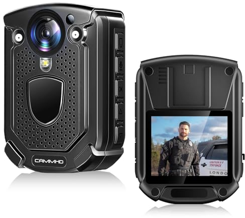 CAMMHD W1 HD 3840 * 2160P Body Cam, 10–12 Stunden Videoaufzeichnung, IP68 wasserdicht, H.265-Videocode, Nachtsicht-Bodycam, tragbare Körperkamera mit 2 um 360° drehbaren Clips (mit 128 GB TF-Karte)