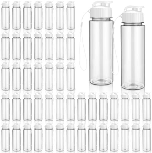 Domensi 50 Pieces Plastic Water Bottle Bulk 17 oz Sports Adults Reusable Large Water Bottles with Leak Proof Flip Top for Adults Fitness(White)