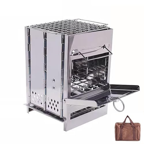 Klappbarer Kaminofen Holzofen, Leichter Zeltofen mit Grillrost Und Tragegriff, Mobile Küche für Draußen Einteilig aus Edelstahl für Dutch Oven Grillpfannen(14.5 * 14 * 21cm)