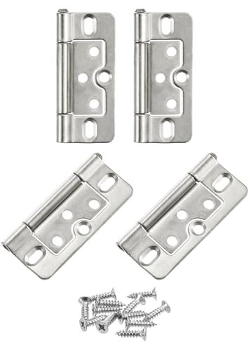 sourcing map 4Pcs 3x1.4 Inch Door Hinges Non-Mortise No Noise Bifold Door Hinges Plating for Cabinet Furniture Window Wardrobe with Screw, White Nickel