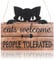 Qianyu Funny Cat Welcome Sign Cats Welcome People Tolerated Kitty Kitten Footprint Wooden Plaque Hanging Catio Wall Decor Lovely Wooden Sign Cat Lover Gifts for Women Pet Shop Home
