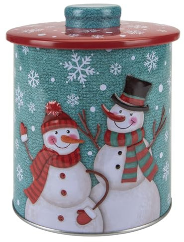 VFM e-Store - Christmas Biscuit Tin Xmas themed Designs X 1 Stocking Filler Xmas Present Celebration Festive Winter Ornaments - 15. 5cm Christmas themed