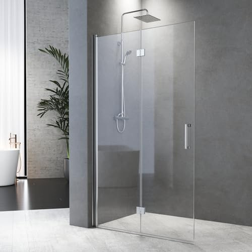 Duschabtrennung 80x195cm Walk-IN Dusche Falttür, Dusche Duschwand Falttür Dusche Duschtrennwand 6mm ESG-Sicherheitsglas Nano Beschichtung