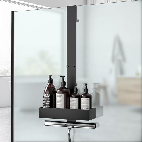 Diwoker Mensola Doccia da Appendere, Porta Shampoo Doccia da Appendere, Accessori Bagno, Mensola Doccia Senza Foratura per Porta in Vetro Senza Telaio Nero