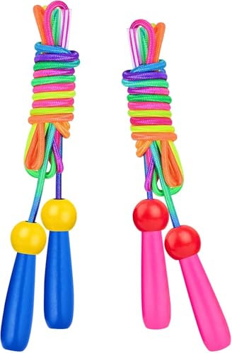 Flintronic Corde à Sauter Enfant, 2 Pcs Corde a Sauter Reglable en Coton, avec Poignée Antidérapantes, Corde De Coton Colorée, Pour Garçon Fille Fitness Training Exercice Activités de Plein Air, 250cm