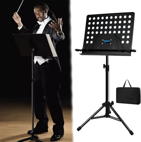 Professional Music Book Stand, Heavy Duty Players Sheet Notes Clip Holder for Concert, Church, Stable Laptop Support Keyboard Racks with Bag