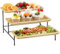 Lifewit Plateau de service à 3 étages en bambou - 30 x 17 cm - Avec support en métal noir - Pour accessoires de fête - Grand plateau réutilisable pour légumes, fruits, desserts
