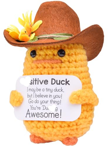 Mwmoeen Pocket Hug Positive Ente Cowboyhut, Positive Duck Strickwolle Ente, Emotionale Unterstützung Enten Geschenke Party-Dekoration Familie Freunde Geschenk Kleines Geschenk für Freundin