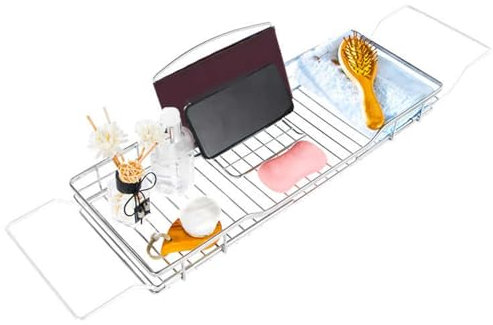 TapferBahn Pont De Baignoire INOX,Pont De Baignoire,Planche De Bain pour Baignoire,AntidéRapant,éTagèRe Extensible,ImperméAble à l'eau,pour La Maison,Le Spa,Cadeau pour Vos Proches