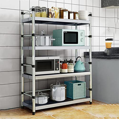 TLLCHYL 4 Tier Microwave Shelf with Hooks Metal Frame Baker's Rack for Kitchen Storage 60cm Wide