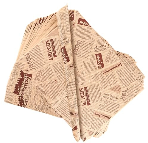 LOLYSIC 500 Blätter Backpapier Zeitungsoptik, 28 x 38 CM Burger Papier | Käsepapier, Hamburgerpapier, Lebensmittel-Wachspapier für Käse, Pommes frites, Burger, Kuchen