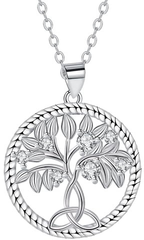 J.MUEN Collier Arbre de Vie Argent Sterling 925 Noeud Celtique Pendentif Collier pour Femmes Filles Bijoux - Cadeau de Bijoux d'Anniversaire pour Fête des Mères