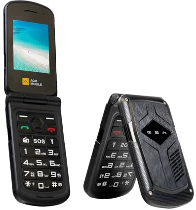 AGM M10 Rugged Basic Flip Phone, 4G Feature Cell Phone, Waterproof & Drop-Proof, Pocket-sized, SOS Button, Speed Dial, Large Fonts & Big Buttons, Charging Dock, 2Pcs Batteries
