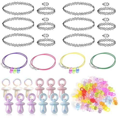 ZHAO GE 90er Jahre Accessoires Damen, Tattoo Kette 90er Set, Schnuller Anhänger, Tattoo Choker Halskette, Farbe Dekoschnuller und Wachsseil, Vintage Schnuller Halskette für 80er 90er Mottoparty