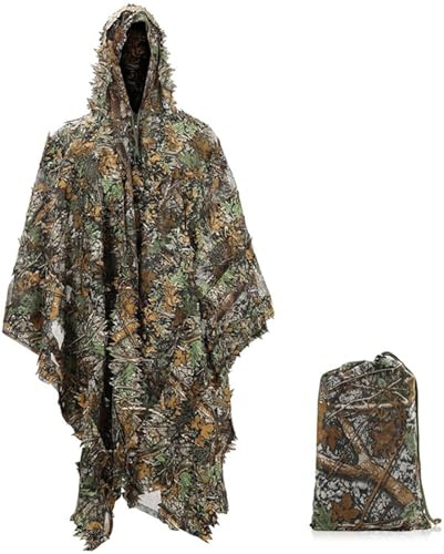 JuanNest Ghillie Suit 3D-Camouflage-Poncho Mit Blättern, Waldfotografie, Camouflage, Abdeckung Für Vogelbeobachtung, Mantel Stealth Waldjagdbekleidung Outdoor Feldausrüstung,Tarnzelt Fotografie
