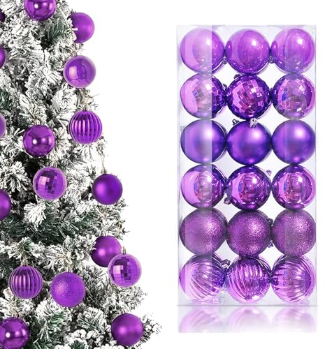 KASESSS 36 Pezzi Palline di Natale, 3cm Decorazioni Natalizie in Plastica, Palline di Natale Viola per Cordino Addobbi Natalizi, Decorazioni Albero di Natales per Deco di Compleanni e Feste, Viola