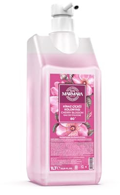 Marmara Lemon Eau de Cologne 1L mit Pumpe – 80% Alkohol – Erfrischendes Zitronen-Kolonya für Damen & Herren – Duftwasser & Aftershave - Limon Kolonya (Cherry Blossom)