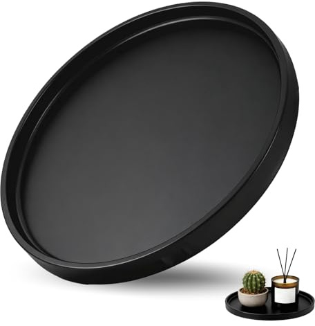 25 cm RundesTablett, DekoTablett, RundesTablett, MetallenesRundes Tablett, Mattes Tablett Schwarz, Serviertablett Und Kerzentablett – Geeignet Für Haushalt, Bar Und Restaurant