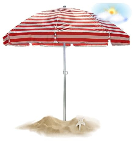 Parasol De Plage Pliable Portable Vent Compact Droit Rond Mât Central En Orientable D'ouverture Jardin Terrasse Grand 8 Baleines, Avec Et Sans Pied 220CM 2M 2,5M(Rouge,2.25m-7.3ftWithout Base)