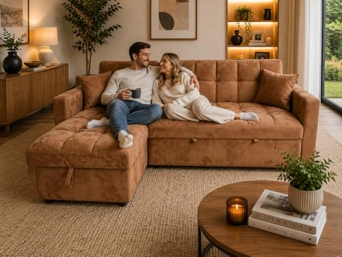 ZANGELI Dark Brown 3-Seater Sofa Bed with Storage – Convertible Click-Clack Sleeper Couch, Modern Space-Saving Pull-Out Sofa for Living Room & Guest Room