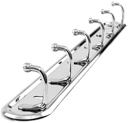 Lantelme Edelstahl Hakenleiste mit 6 Haken für Wandbefestigung Bad als Handtuchhalter Kleiderhaken für die Küche als Küchenleiste für Küchenhelfer Küchenreling 6254