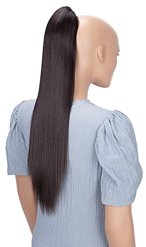 CAISHA 60cm Glatt Pferdeschwanz Mit Butterflyklammer Haarteil Zopf Hitzebeständig Haarverlängerung Schokobraun H604