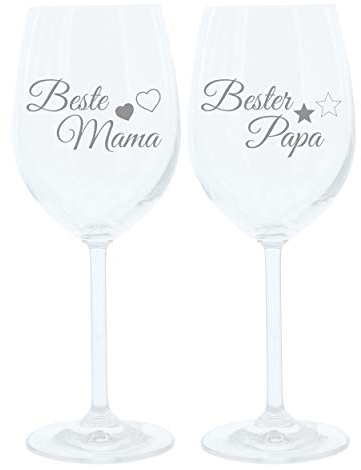 Leonardo Lot de 2 Verres à vin en Verre 400 ML Maman, Papa, Verre d'humeur avec Gravure Humoristique, Verre moode, 22 cm