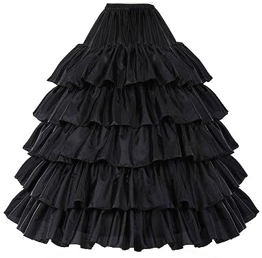 Petticoat Unterröcke Reifrock Rockabilly Rüschen A Linie Lang Vintage für Hochzeit Brautkleid S - Schwarz - Gr. L-XL