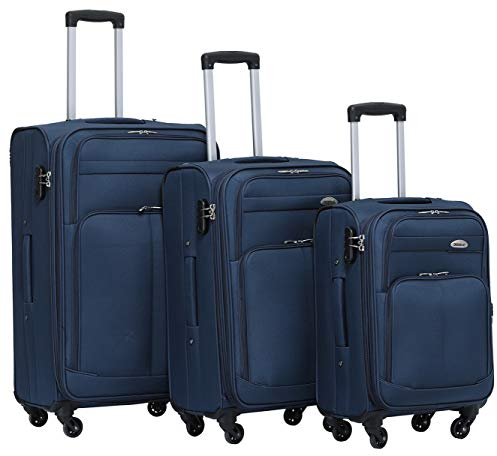 BEIBYE Leichter Stoffkoffer Kofferset Trolley Außentaschen Dehungsfuge mehr Stauraum mit Zahlenschloss (Blau, Set)