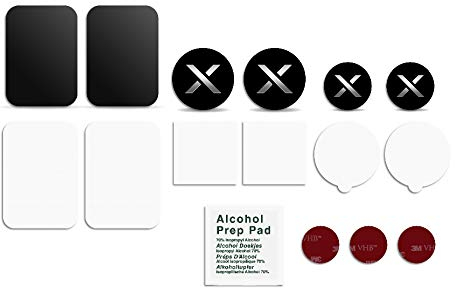 Xeratti 16 Piece Metal Plate Phone Accessories Pack, Premium Ultra Thin Metal Plates for Magnetic Phone Mounts, Car Phone Holders (Black X)