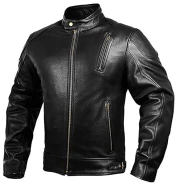 Chaquetas de cuero para motocicleta para hombre, color negro