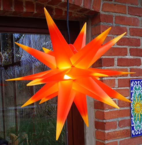 GURU SHOP 3D Batterie Außenstern Kaspar, Weihnachtsstern, Faltstern mit 18 Spitzen Incl. 7 m Kabel & LED Leuchtmittel - Ø 55 cm 4xAA Rot/gelb, Kunststoff, Weihnachtsstern, Adventsstern