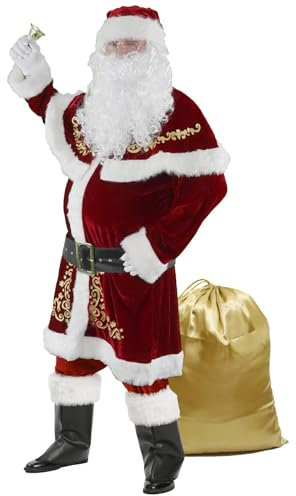 Ahititi Weihnachtsmann Kostüm für Männer 12 Stk Set Weihnachtsfeier Cosplay für Erwachsene Roter Deluxe Samt Weihnachtsmann-Anzug M
