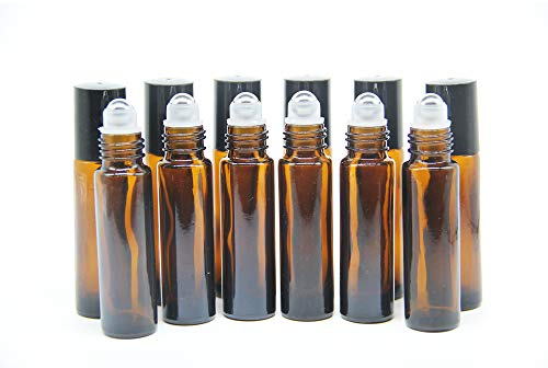 YIZHAO Braun 10ml Roll On Glasflaschen für Ätherisches Öl, Leer Roll On Flasche mit Edelstahl Roller Bällen, für Aromatherapie-Gemische, Duftstoff, Parfüm,Massage - 24 Pcs