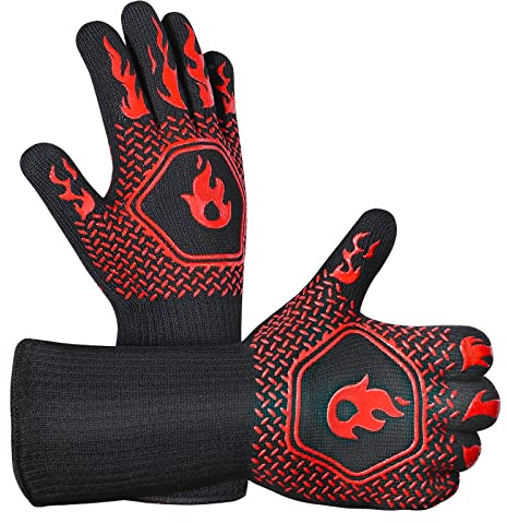 Guantes de barbacoa Redriver Horno 1472℉ Resistente al calor extremo, guantes de cocina de grado alimenticio, guantes de cocina antideslizantes de silicona para barbacoa, cocina, 35,5 cm, rojo