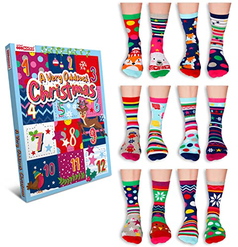 12 Weihnachtstage Oddsocks Socken Weihnachtskalender für Frauen in 37-42 - 12 Days of Christmas Socken Adventskalender