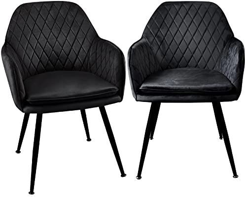 TRISENS Esszimmerstühle Design Stuhl mit Arm-Rücklehne Wohnzimmerstuhl Polsterstuhl Samt, Farbe:Schwarz, Menge:2 St.