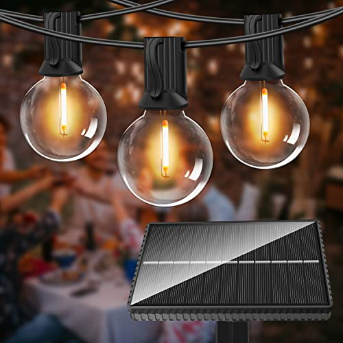 AxiwoIntl Solar Lichterkette Aussen 15M Lichterkette Außen Wetterfest mit 25+2 LED G40 Glühbirnen, 4 Lichtmodi Wasserdicht Lichterkette Warmweiß für Terrasse Hof Garten Balkon Hochzeit Party