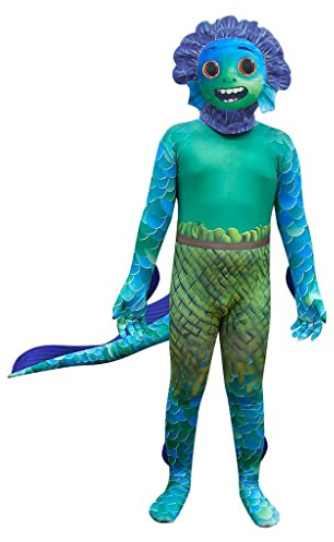 Lito Angels Luca Kostüm Verkleidung mit Maske für Kinder Jungen Größe 10-11 Jahre 146, B - Overall mit Schwanz