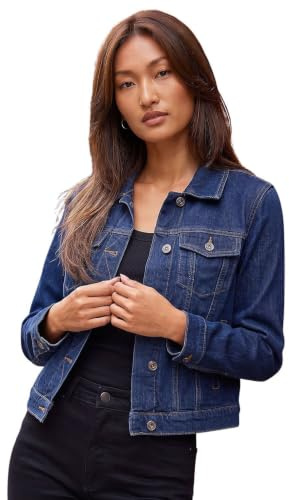 Roman Originals Jean Denim Jacket for Women UK Ladies 100% Cotton Summer Casual Stretch Crop Smart Utility Trucker Biker Fitted Vintage Wash Faded Classic Work Twill