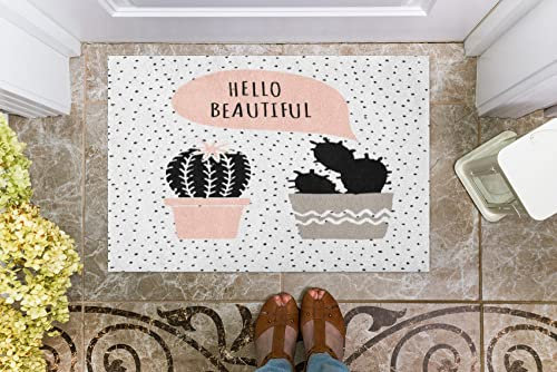 NA Door Mat Indoor Front Hello Beautiful Doormat Welcome Mat Home Decor Funny Doormat Gift For Cactus Lovers Gift For Friend Birthday Gift Home Room Decor Decoration Gifts