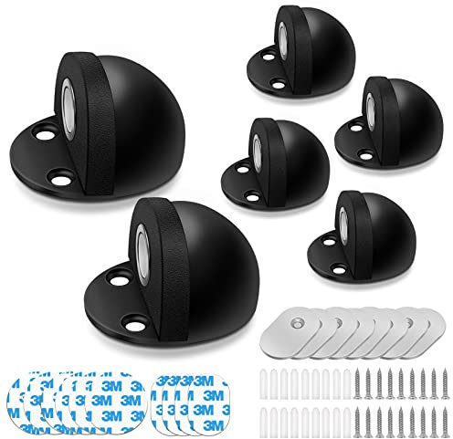 6 Pack Magnetic Door Stops, Adhesive Door Stoppers Floor Mount Door Holder Brushed Satin Doorstop for Bottom of Door, Black
