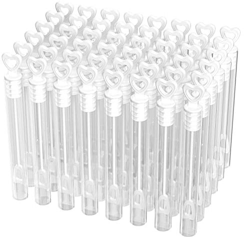 Gvolatee Seifenblasen Hochzeit Set in weiß - mit Herzgriff - herzallerliebst für Hochzeit Taufe Geburtstag Goldene Hochzeit Verlobung Valentinstag Gastgeschenk Party (48pcs) Blasenfreie Flüssigkeit